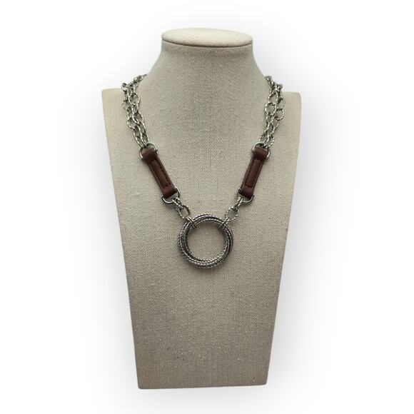 Cookie Lee Silver & Leather Circle Pendant Necklace - Picture 6 of 7